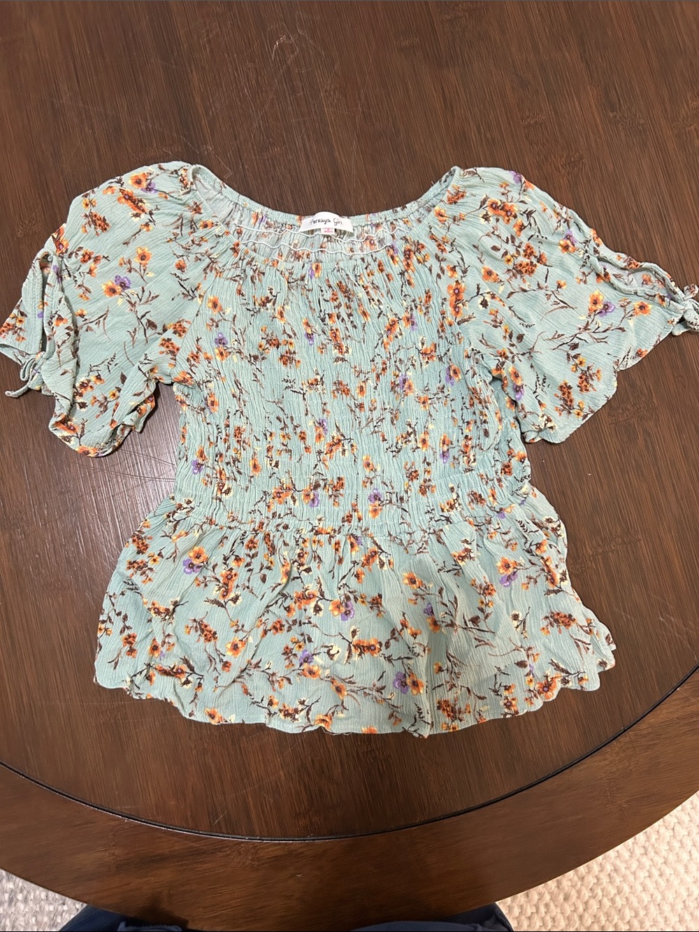 Persaya Mint Floral Smocked Peplum Top